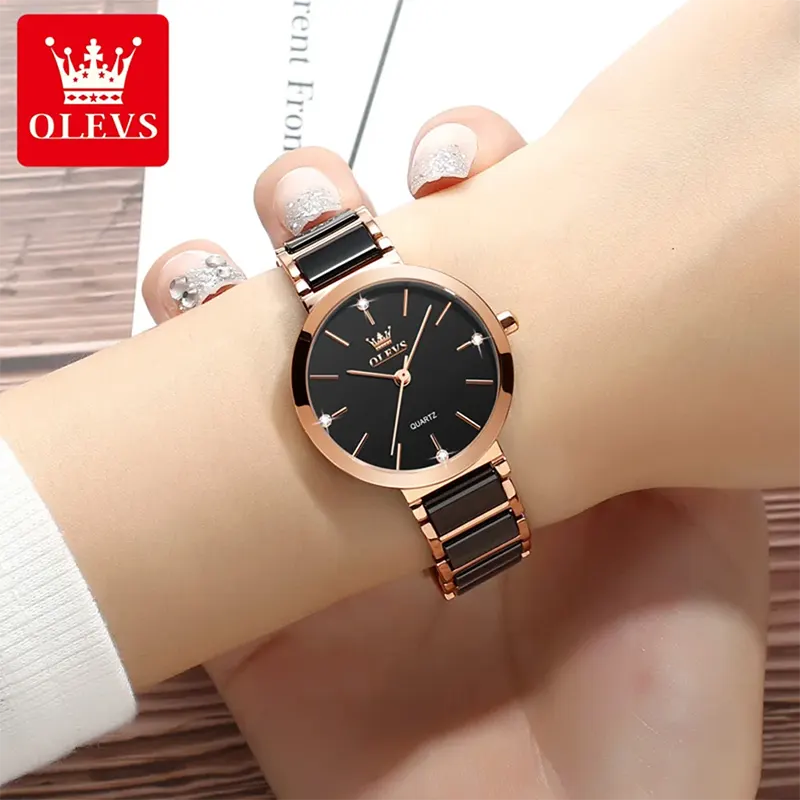 Olevs Most Luxurious Ceramic Black Dial Ladies Watch | 5877